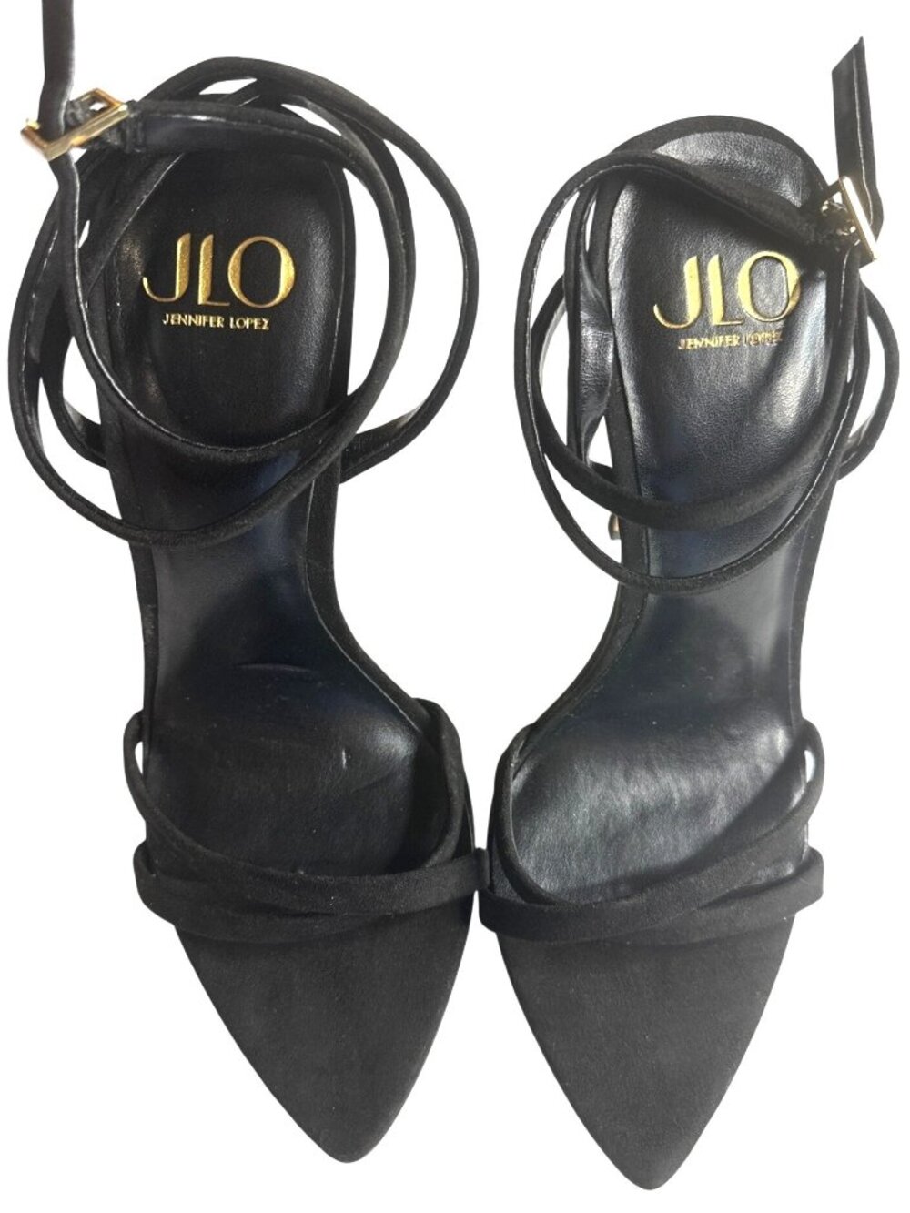Jlo Jennifer Lopez Black Strappy Stiletto Heels With Buckle Strap 7.5M